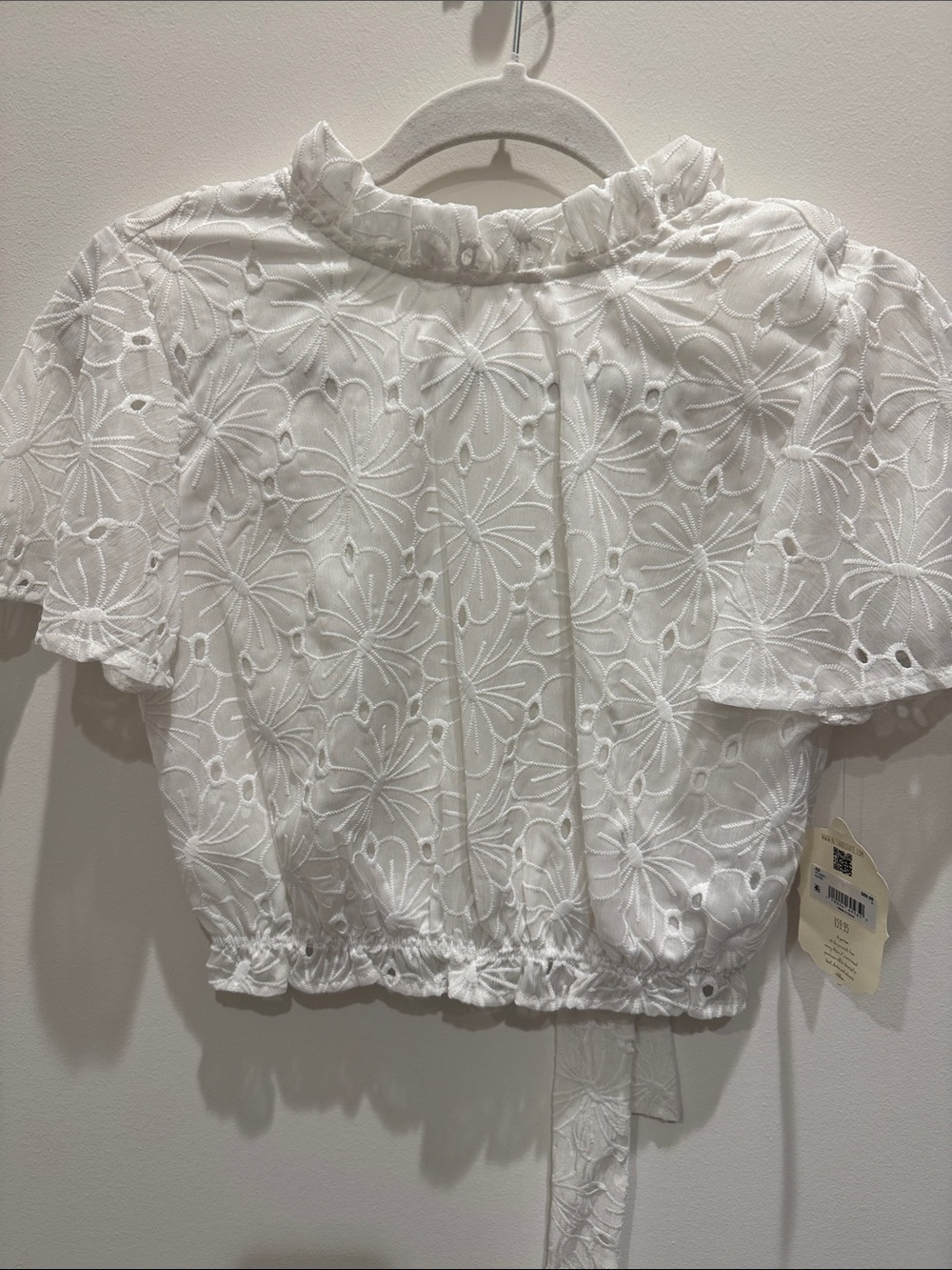Altar'd State White Floral Eyelet Ruffle Crop Blouse